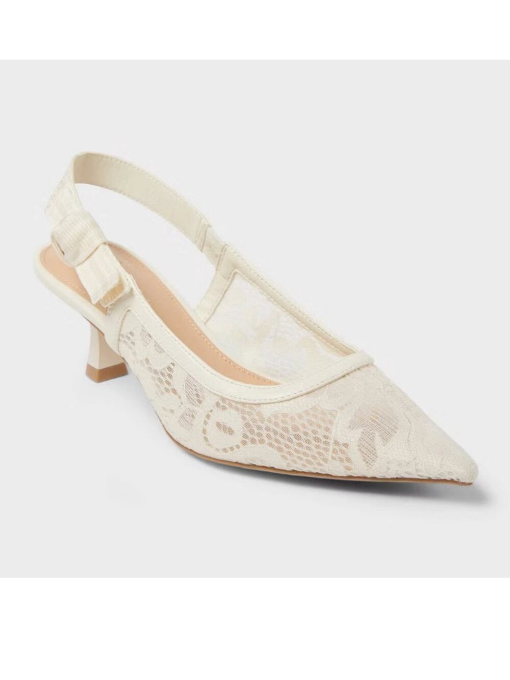 A New Day Milan Cream Lace Slingback Kitten Heels NWT Size 6.5 8.5 - Picture 2 of 6